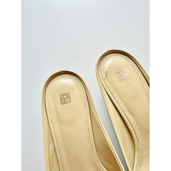 TOTEME Butter Yellow Leather Square Toe Kitten Heel Mules Slides, Size 37 - Picture 3 of 16